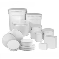 White Solid Tall Round Tin Container Size 1QT 4 1/16" x 4 7/8" (24 pack)