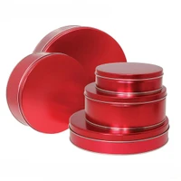 Metallic Red Solid Round Tin Container Size 5C 9 7/8" x 3 1/2" (12 pack)