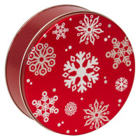 Red with Snowflakes Round Tin Container Red with Snowflakes Round Tin Container