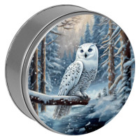 Snow Owl Round Tin Container Size 3C Snow Owl Round Tin Container Size 3C