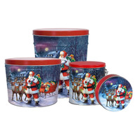 Santa with Reindeer Round Tin Container Size 5C 9 7/8" x 3 1/2" (12 pack)