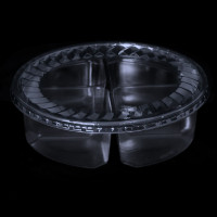 7" Round Clear Plastic 4-Cavity Tub with Lid (32oz) 7" Round Clear Plastic 4-Cavity Tub with Lid (32oz)