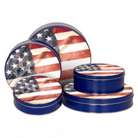 Stars and Stripes Round Tin Container Size 2C 7 3/16" x 2 5/8" (24 pack)