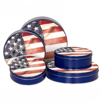 Stars and Stripes Round Tin Container Size 5C 9 7/8" x 3 1/2" (12 pack)