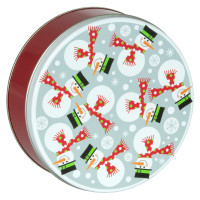 Tumbling Snowmen Round Tin Container Size 2C Tumbling Snowmen Round Tin Container Size 2C