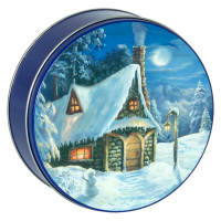 Winter Cottage Round Tin Container Size 1S Winter Cottage Round Tin Container Size 1S