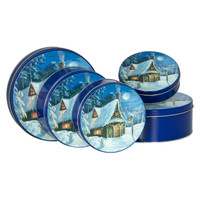 Winter Cottage Round Tin Container Size 2C 7 3/16" x 2 5/8" (24 pack)