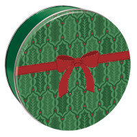 Holly & Ribbon Round Tin Container Size 115
