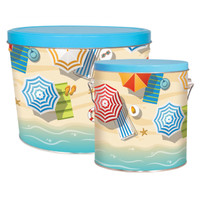Beach Day Tall Round Tin Container with Handle Size 8S (1 gal) 6 11/16" x 7 1/4" (12 pack)