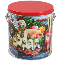 Red Truck Pups Tall Round Tin Container with Handle Size 8S (1 gal)