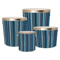 Indigo Stripes Popcorn Tin Container with Handles Size 50T (6.5 gal) 12 1/4" x 14 1/8" (5 pack)