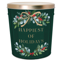 Happiest of Holidays Popcorn Tin Container with Handles Size 50T (6.5 gal)