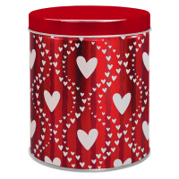 Red Hearts Tall Round Tin Container Size 1QT