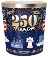 America 250th Limited Edition Popcorn Tin Container Size 25T (3.5 gal) 10 1/4" x 9 3/16" x 11 1/2" (6 pack)