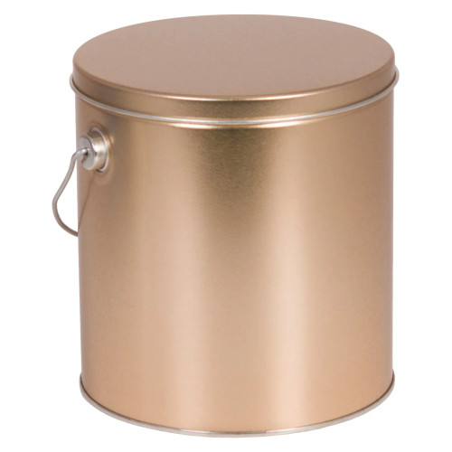 Gold Solid Tall Round Tin Container with Handle Size 8S (1 gal) 6 11/16" x 7 1/4" (12 pack)