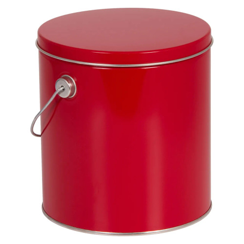 Red Solid Tall Round Tin Container with Handle Size 8S (1 gal) 6 11/16" x 7 1/4" (12 pack)