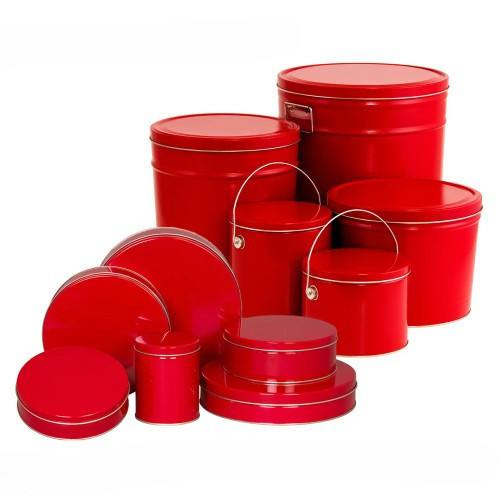 Red Solid Popcorn Tin Container Size 15T (2 gal) 10 1/4" x 7 13/16" (12 pack)