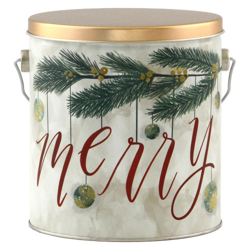 Very Merry Tall Round Tin Container with Handle Size 8S (1 gal) 6 11/16" x 7 1/4" (12 pack)