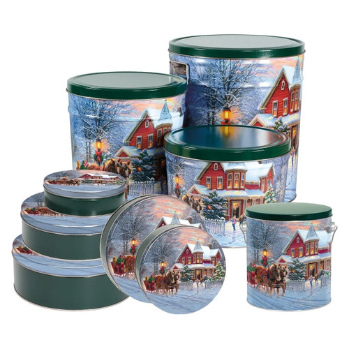 Dashing Through the Snow Round Tin Container Size 2C 7 3/16" x 2 5/8" (24 pack)