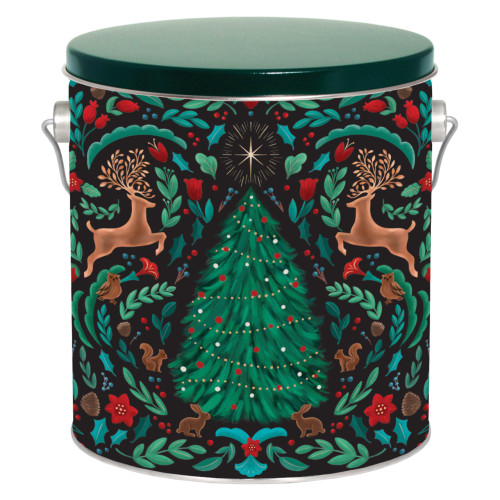 Woodland Winter Tall Round Tin Container with Handle Size 8S (1 gal) 6 11/16" x 7 1/4" (12 pack)