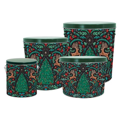 Woodland Winter Popcorn Tin Container with Handles Size 50T (6.5 gal) 12 1/4" x 14 1/8" (5 pack)