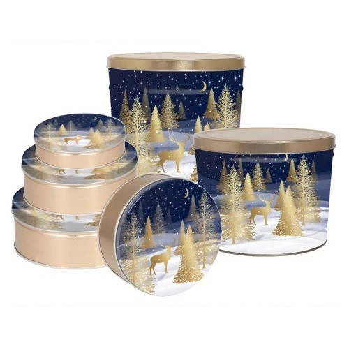 Gilded Forest Popcorn Tin Container with Handles Size 50T (6.5 gal) 12 1/4" x 14 1/8" (6.5 gal) 12 1/4" x 14 1/8" (5 pack)