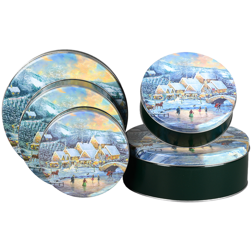 Christmas at Lamplight Village Round Tin Container Size 2C 7 3/16" x 2 5/8" (24 pack)