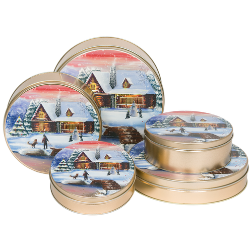 Holiday Retreat Round Tin Container Size 1S 6 11/16" x 1 13/16" (24 pack)