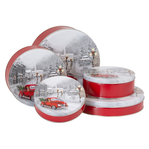 Snowy Drive Round Tin Container Size 1S 6 11/16" x 1 13/16" (24 pack)