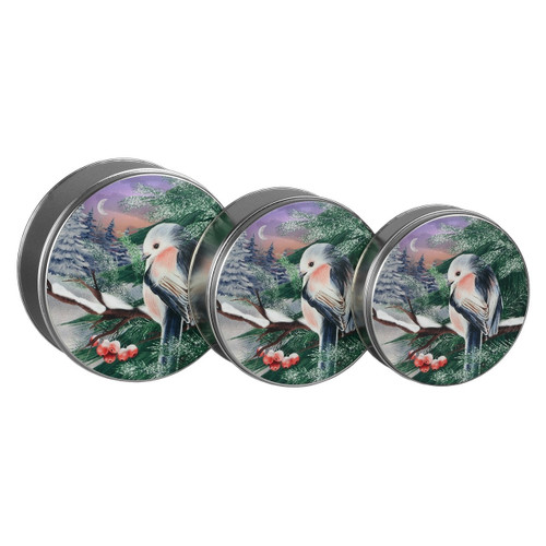 Winter Songbird Round Tin Container Size 1S 6 11/16" x 1 13/16" (24 pack)