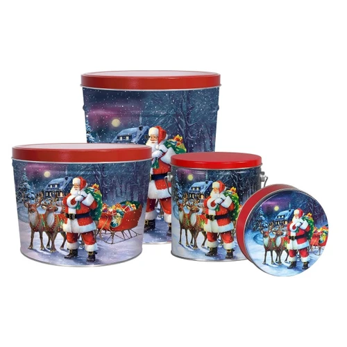 Santa with Reindeer Round Tin Container Size 115 9 7/8" x 1 15/16" (20 pack)