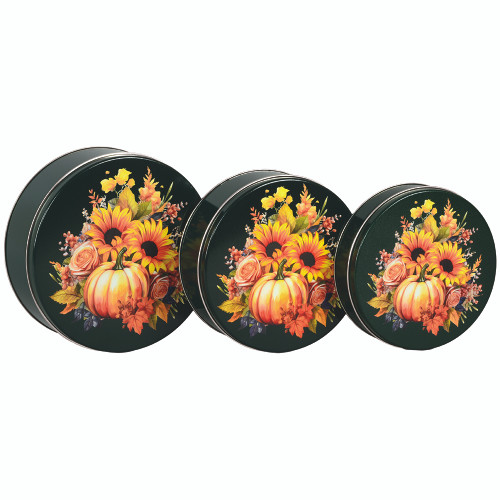 Autumn Foliage Round Tin Container Size 2C 7 3/16" x 2 5/8" (24 pack)