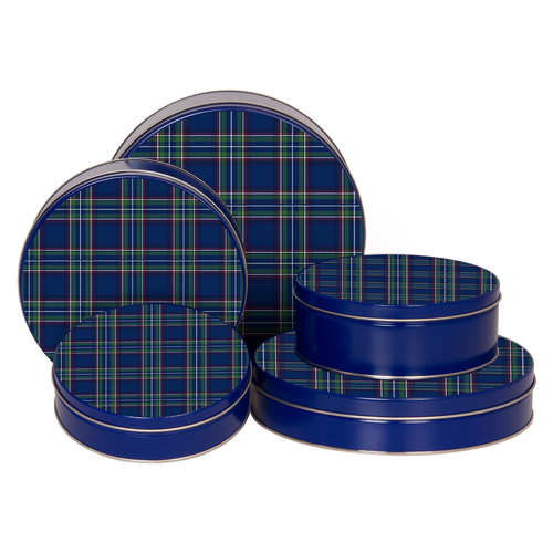 Tartan Blue Round Tin Container Size 115 9 7/8" x 1 15/16" (20 pack)