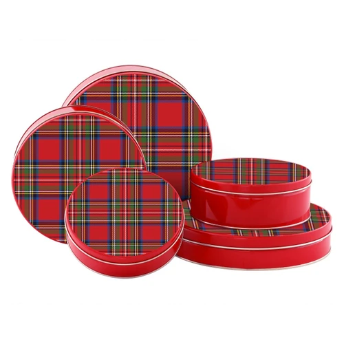 Tartan Red Round Tin Container Size 2C 7 3/16" x 2 5/8" (24 pack)