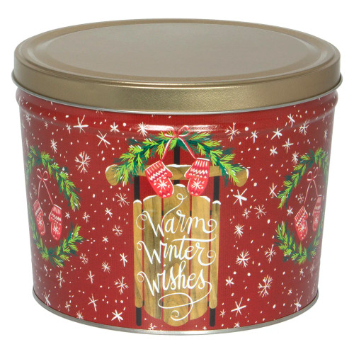 Warm Winter Wishes Popcorn Tin Container Size 15T (2 gal) 10 1/4" x 7 13/16"