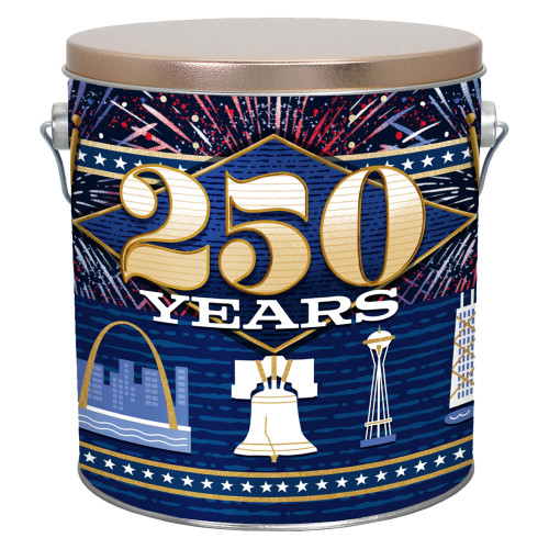 America's 250th Tall Round Tin Container with Handle Size 8S (1 gal) 6 11/16" x 7 1/4" (12 pack)
