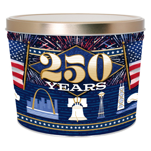 America's 250th Popcorn Tin Container Size 15T (2 gal) 10 1/4" x 7 13/16" (12 pack)