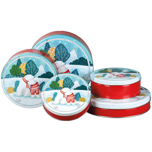 Polar Bears Round Tin Container Size 1S 6 11/16" x 1 13/16" (24 pack)