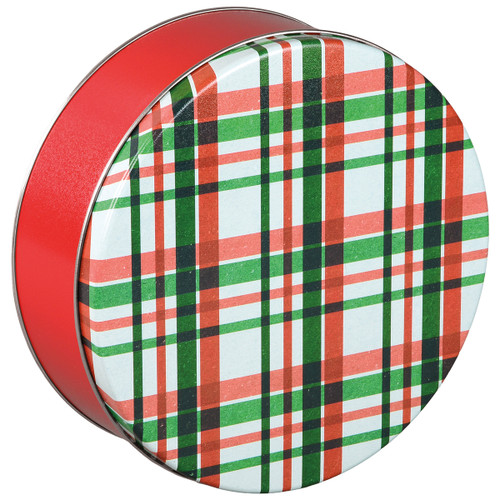 Cozy Winter Plaid Round Tin Container Size 5C 9 7/8" x 3 1/2" (12 pack)