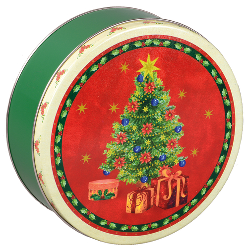 Holiday Traditions Round Tin Container Size 5C 9 7/8" x 3 1/2" (12 pack)