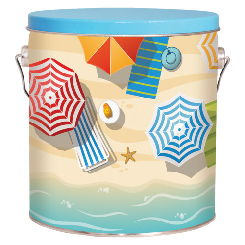 Beach Day Tall Round Tin Container with Handle Size 8S (1 gal) 6 11/16" x 7 1/4" (12 pack)