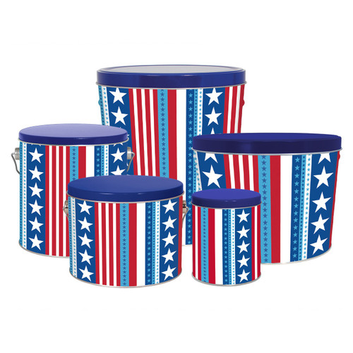Stars & Stripes Tall Round Tin Container Size 1QT 4 1/16" x 4 7/8" (24 pack)