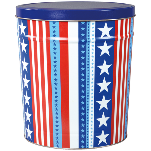 Stars & Stripes Popcorn Tin Container Size 25T (3.5 gal) 10 1/4" x 11 1/2" (6 pack)
