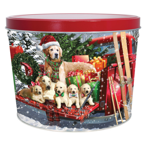 Red Truck Pups Popcorn Tin Container Size 15T (2 gal) 10 1/4" x 7 13/16" (12 pack)
