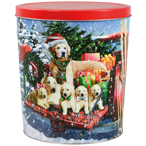 Red Truck Pups Popcorn Tin Container Size 25T (3.5 gal) 10 1/4" x 11 1/2" (6 pack)