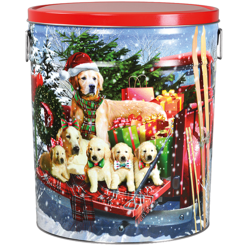 Red Truck Pups Popcorn Tin Container with Handles Size 50T (6.5 gal) 12 1/4" x 14 1/8" (5 pack)