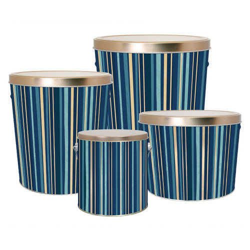Indigo Stripes Tall Round Tin Container with Handle Size 8S (1 gal) 6 11/16" x 7 1/4" (12 pack)