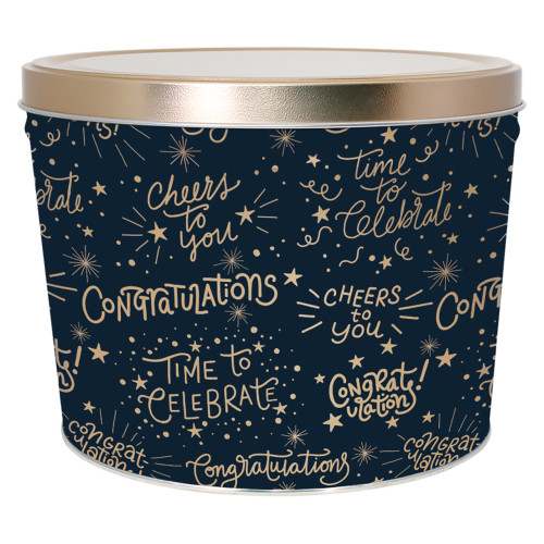Congratulations Popcorn Tin Container Size 15T (2 gal) 10 1/4" x 7 13/16" (12 pack)