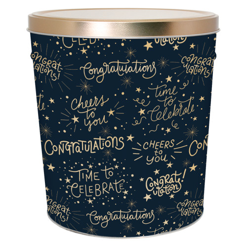 Congratulations Popcorn Tin Container Size 25T (3.5 gal) 10 1/4" x 11 1/2" (6 pack)