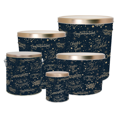 Congratulations Popcorn Tin Container Size 25T (3.5 gal) 10 1/4" x 11 1/2" (6 pack)